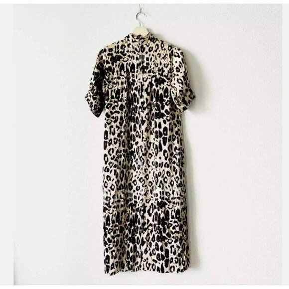Zara Mock Beige‎ Brown Neck Animal Print Open Sides Midi Dress Large - Picture 8 of 14